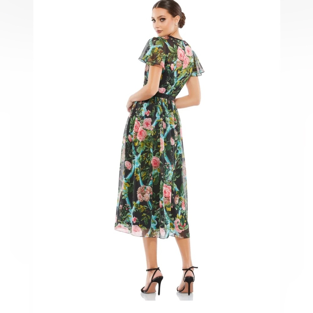 Mac Duggal Black Floral Midi Dress - Picture 2 of 4